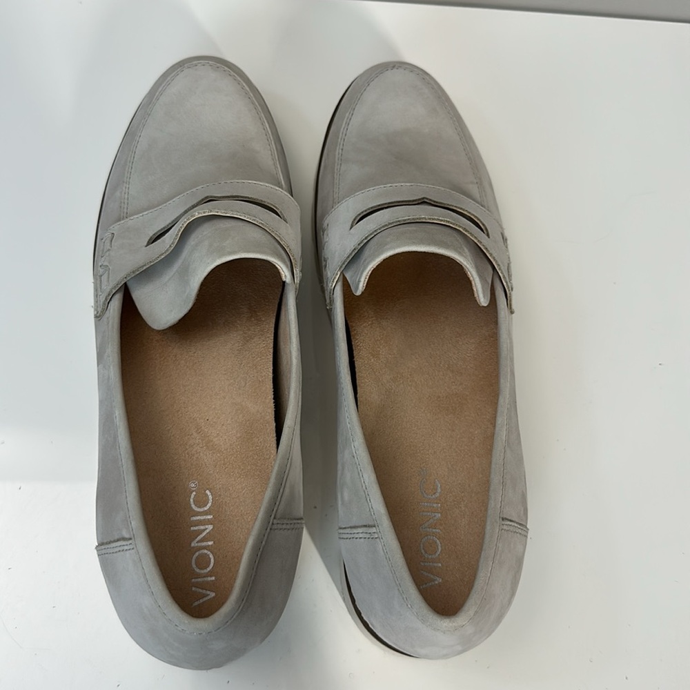 Vionic Light Gray Suede Penny Loafers - Picture 8 of 13